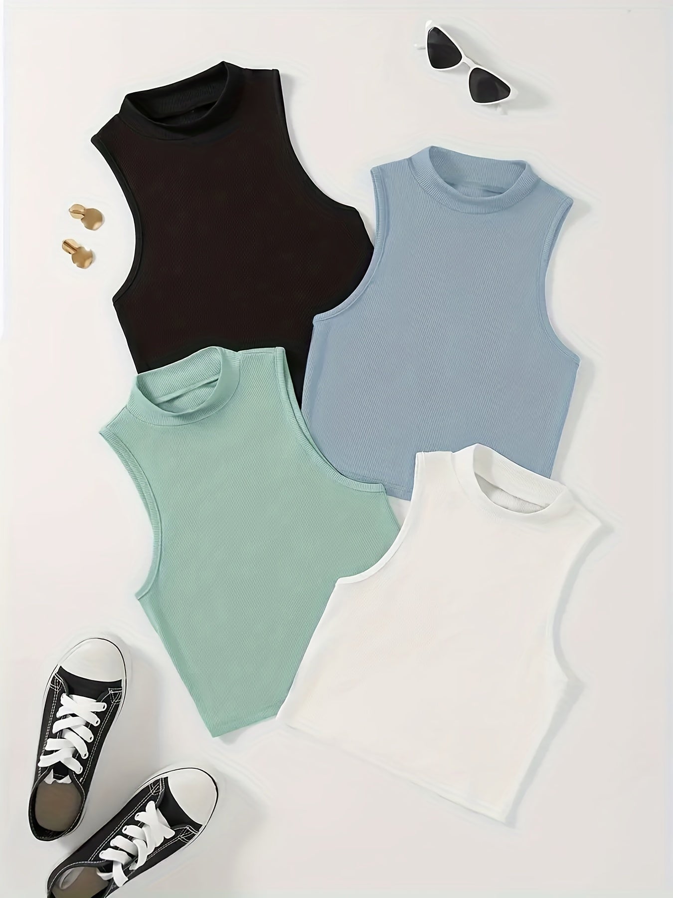 4 Pack Mock Neck Sleeveless Top for Summer Women