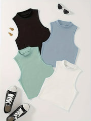 4 Pack Mock Neck Sleeveless Top for Summer Women