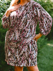 Casual Dress Women's Plus Allover Print Lantern Sleeve Round Neck Loos