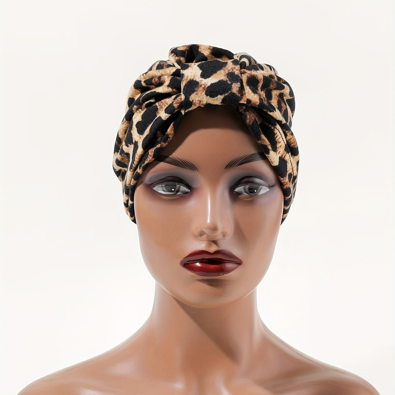 Leopard Print Turban Cap Brown Head Wrap Hijab Lightweight Chemo Hats Beanie