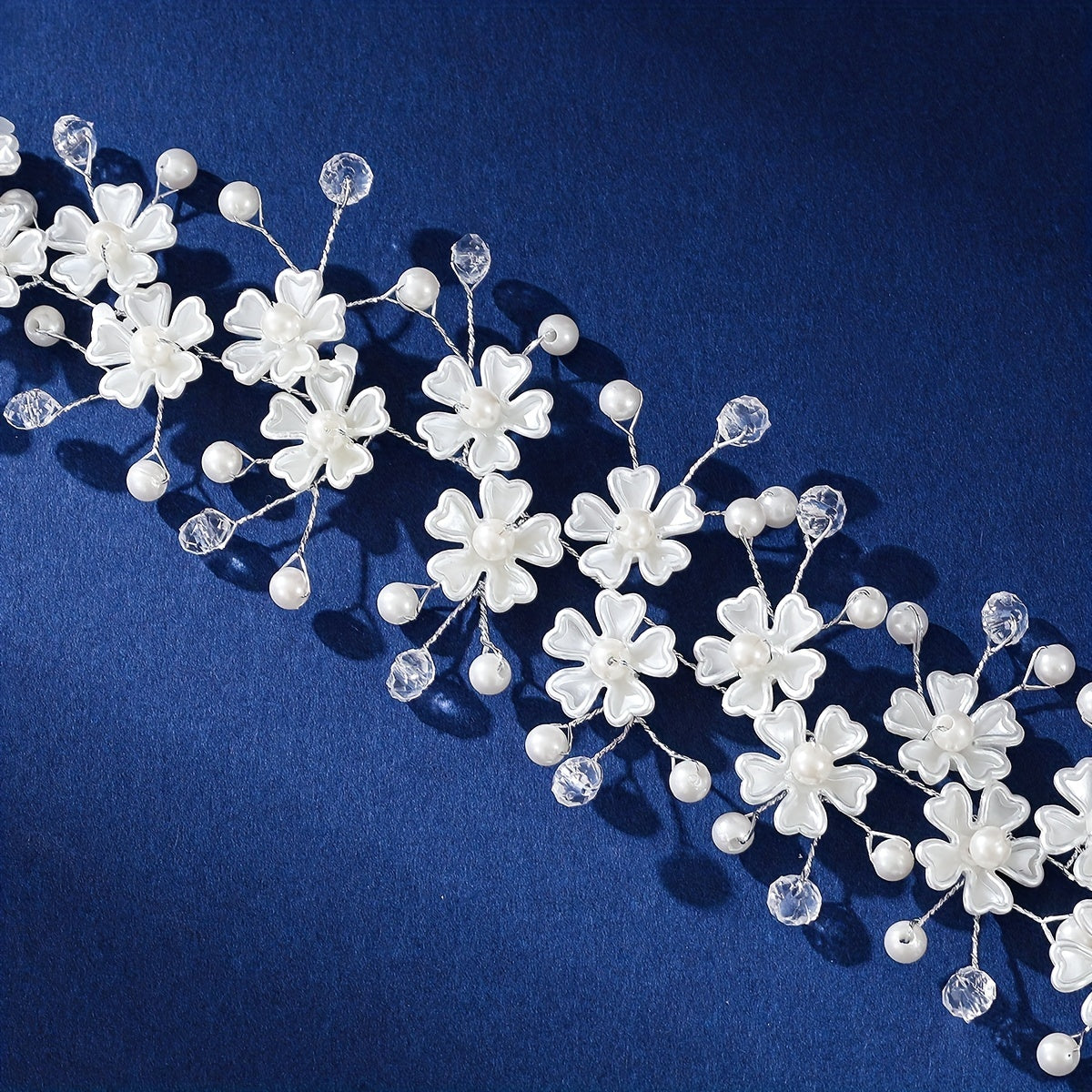 Crystal Pearl Flower Headband Ribbon Bridal Wedding Accessories