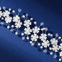 Crystal Pearl Flower Headband Ribbon Bridal Wedding Accessories