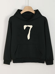 Girls Cartoon Number 7 Hooded Sweatshirt Comfy Pullover