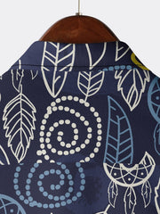 Men's Leaf Pattern Hawaiian Shirt Short Sleeve Casual Button Up