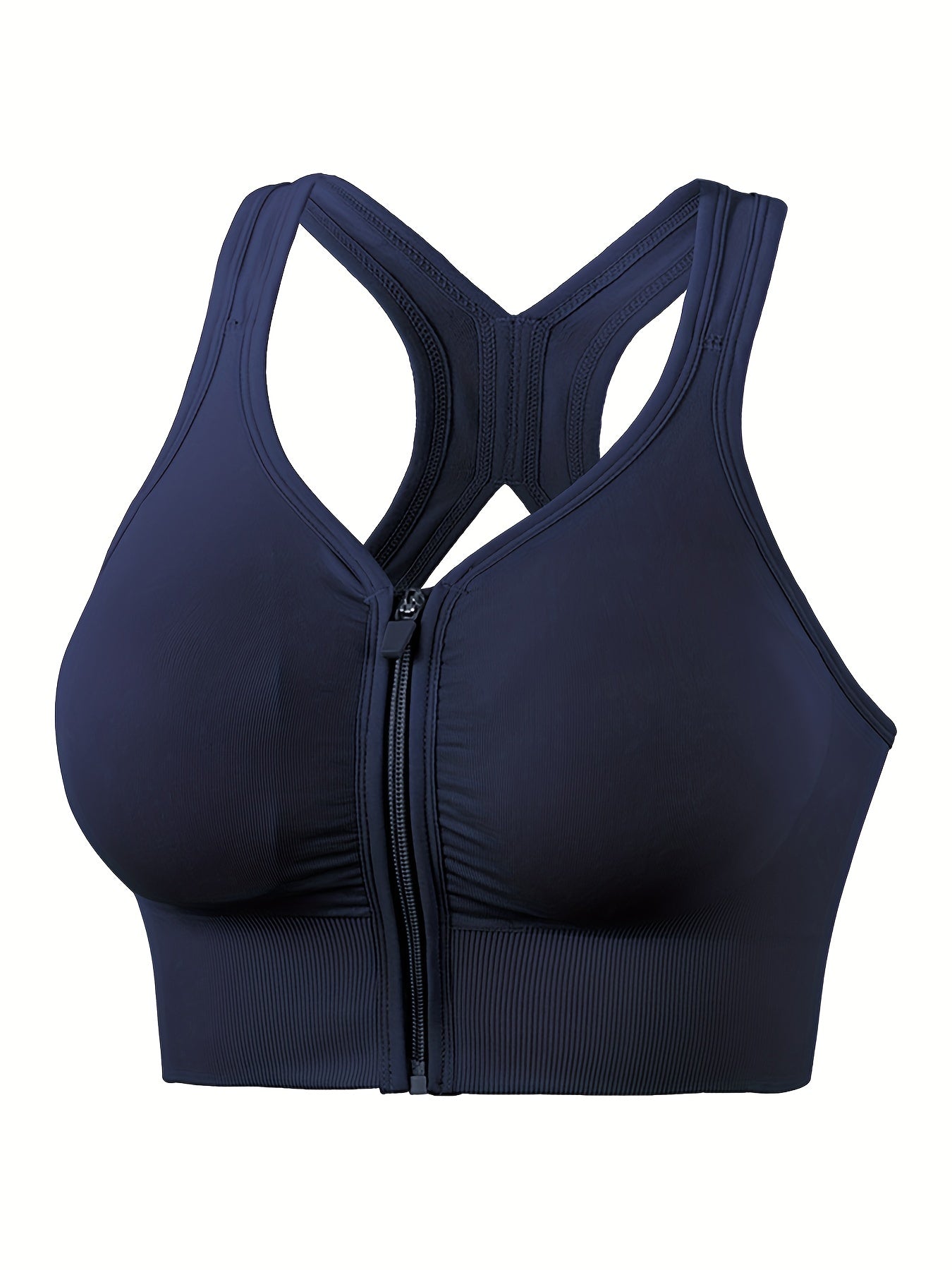 Zipper Wireless Sports Bra Push Up Shockproof Running Workout Bra