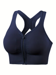 Zipper Wireless Sports Bra Push Up Shockproof Running Workout Bra