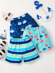 Boys Cartoon Crab Shark Striped Casual Shorts for Kids Summer Vacation Beach