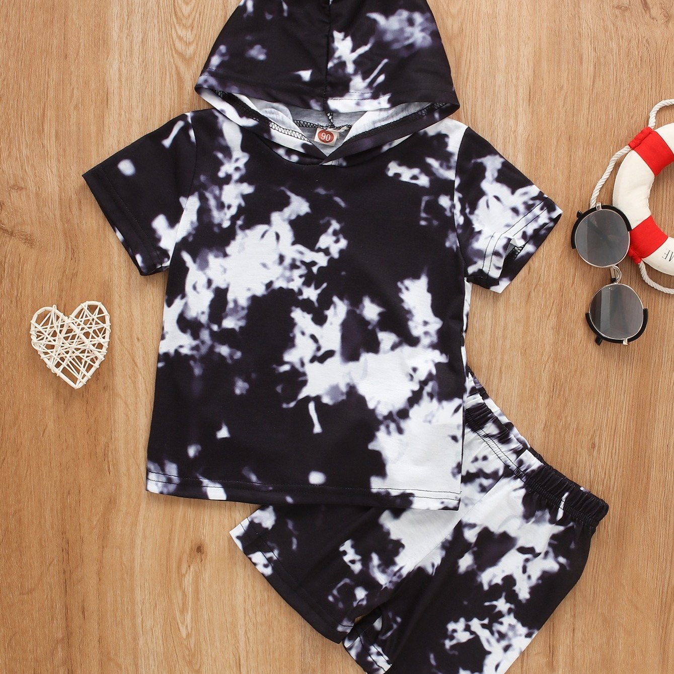 2pcs Boys Tie Dye Hooded Set Short Sleeve