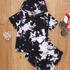 2pcs Boys Tie Dye Hooded Set Short Sleeve