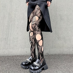 High Waist Jacquard Fishnet Tights Women's Stockings