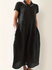 Women's Plus Size Short Sleeve Maxi Dress With Pockets