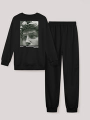 Women's Plus Size Graphic Print Long Sleeve Top & Drawstring Pants Outfit Set
