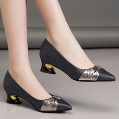 Rhinestone Chunky Heels Crocodile Pattern Pumps & Shoes
