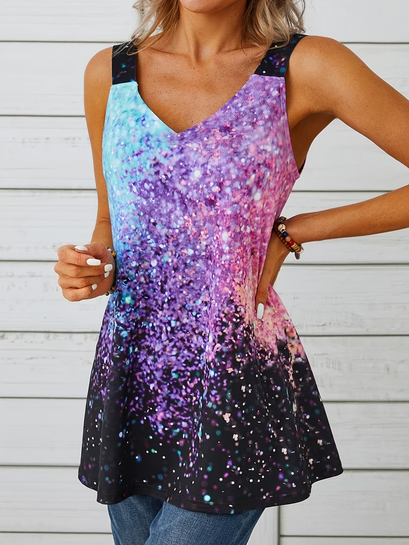 Gradient V Neck Tank Top Casual Loose Summer Stylish Tank Top