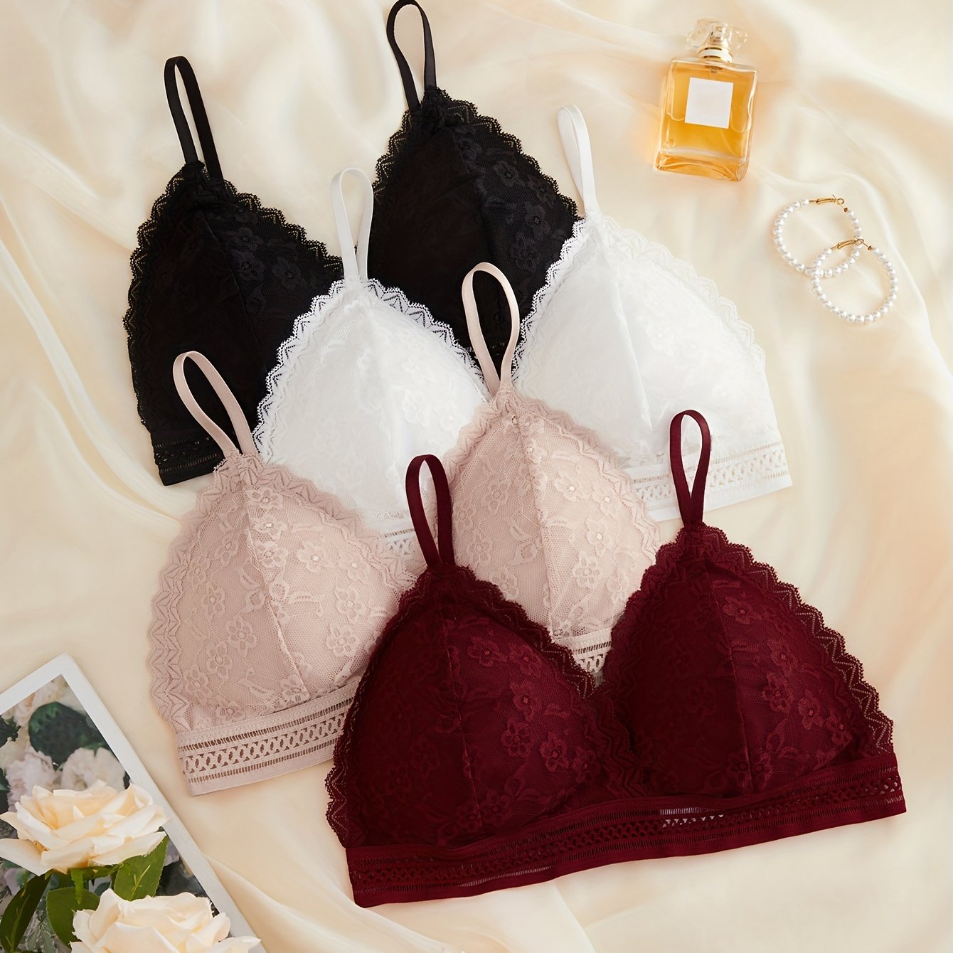 4pcs Lace Wireless Bras Women's Lingerie