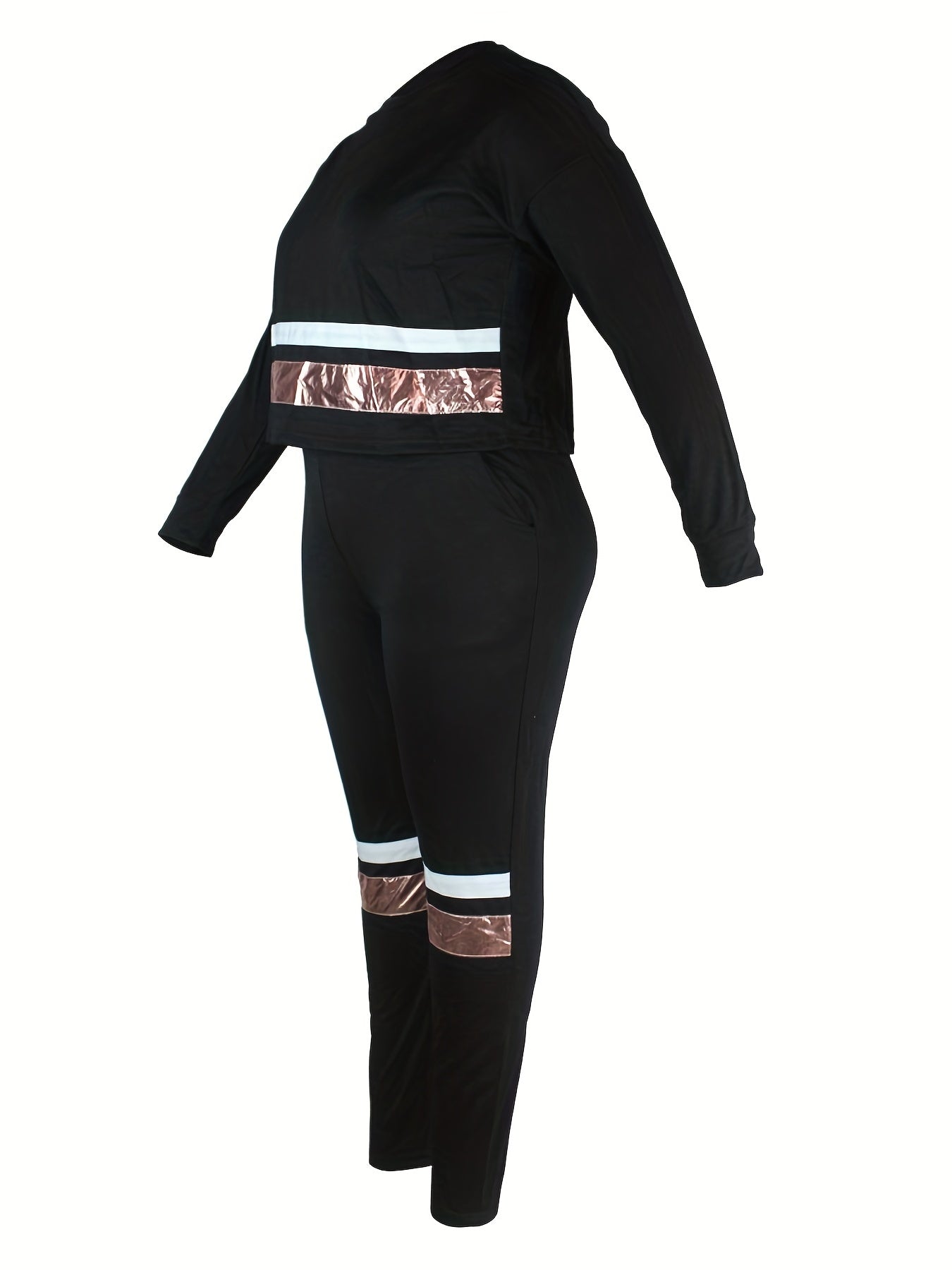 Metallic Stripe Sweatshirt & Sweatpants Set