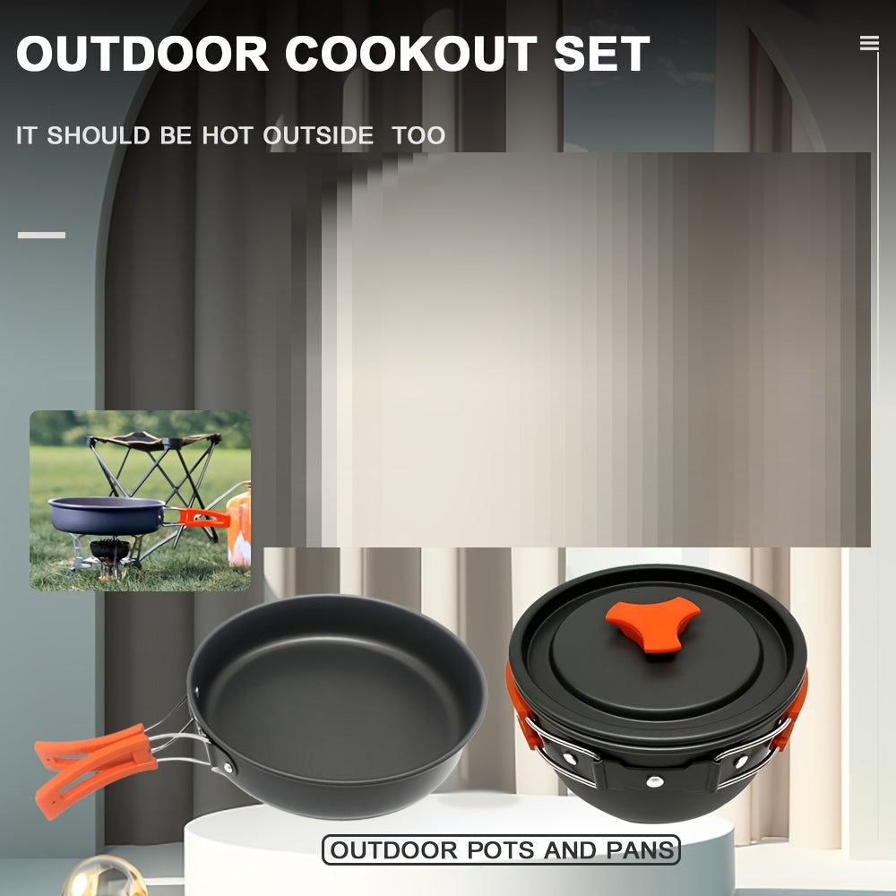 2pcs Camping Cookware Frying Pan Boiling Pot Set Hiking Fishing Picn