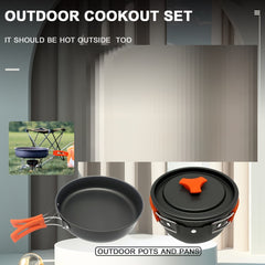 2pcs Camping Cookware Frying Pan Boiling Pot Set Hiking Fishing Picn