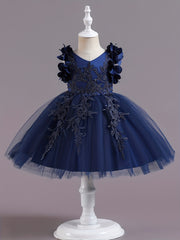 Flower Girl Lace Embroidery Dress Pageant Wedding Holiday Party Dresses