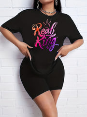 2pcs Summer Casual Sports Sets T shirts & Solid Shorts Women's Activewear
