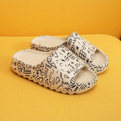 Men's Anime Print Non Slip Platform Slides Soft Sole Slipper for Indoor Outdoor