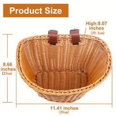 Brown Bike Basket Front Handlebar Storage Basket - Hand Woven Waterproof