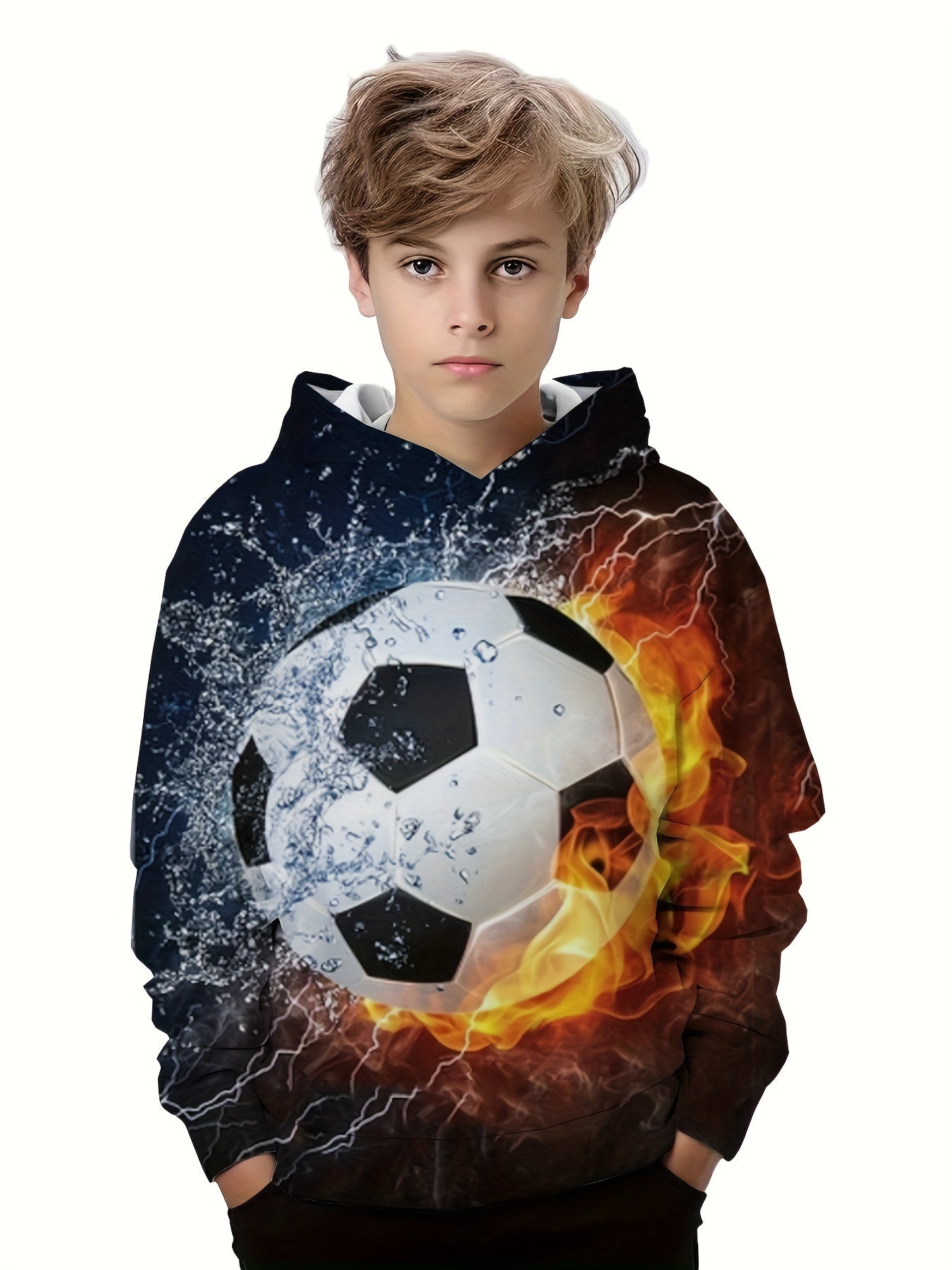 Football 3D Print Boy's Hoodie Kids Children Long Sleeve Loose Hooded Sweatshirt