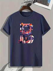 Men's B Print Graphic Tee Summer Casual Comfy T-shirt