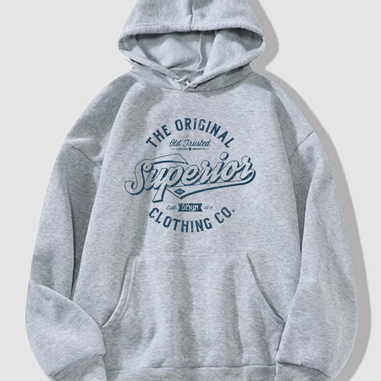 Casual Letter Print Pocket Hoodie Retro Hooded Drawstring Loose Sweatshirt