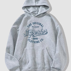 Casual Letter Print Pocket Hoodie Retro Hooded Drawstring Loose Sweatshirt