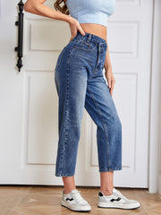 Asymmetrical Straight Jeans High Waist Denim Pants Women's Clothing