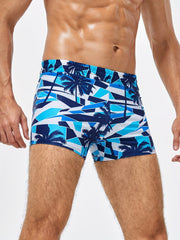 Men's Quick Dry Boxer Swim Trunks with Palm Tree Graphic