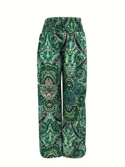 Floral Print Wide Leg Pants Casual Shirred Waist Pants