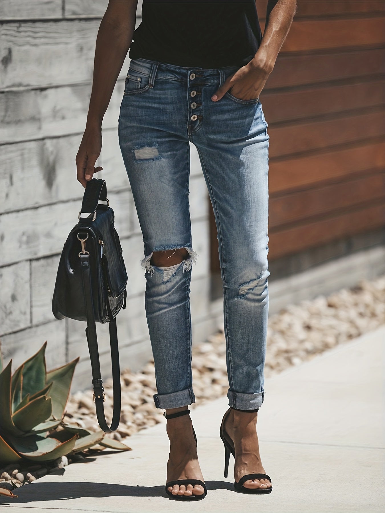 Slim Fit Distressed High Waist Skinny Jeans