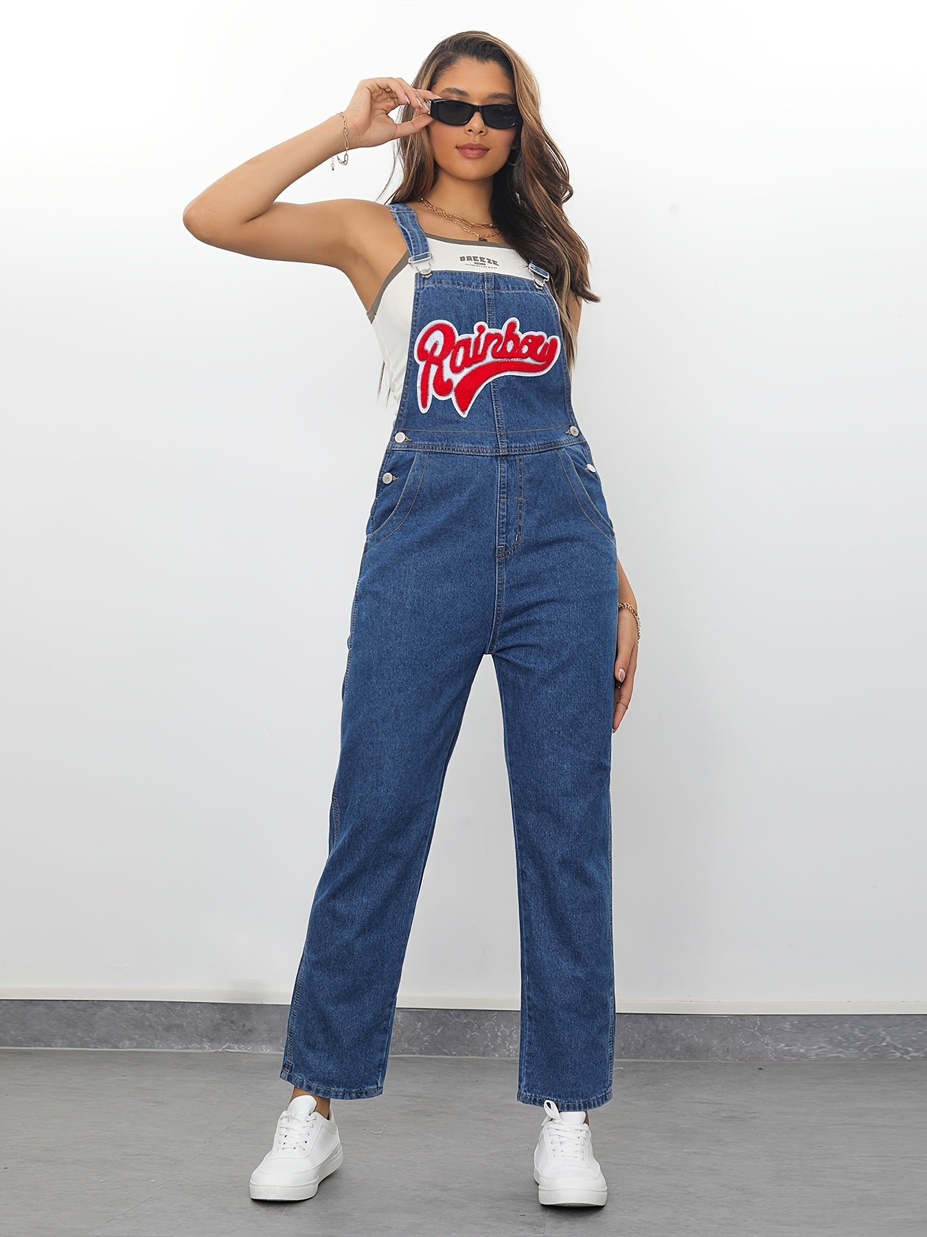 Women's Red Letter Bib Overall Denim Jeans