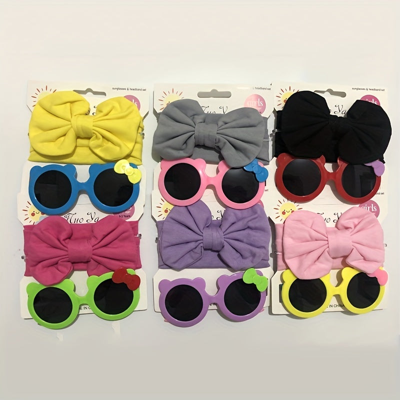 2pcs Solid Bowknot Hairband & Little Ear Sunglasses Set for Kids