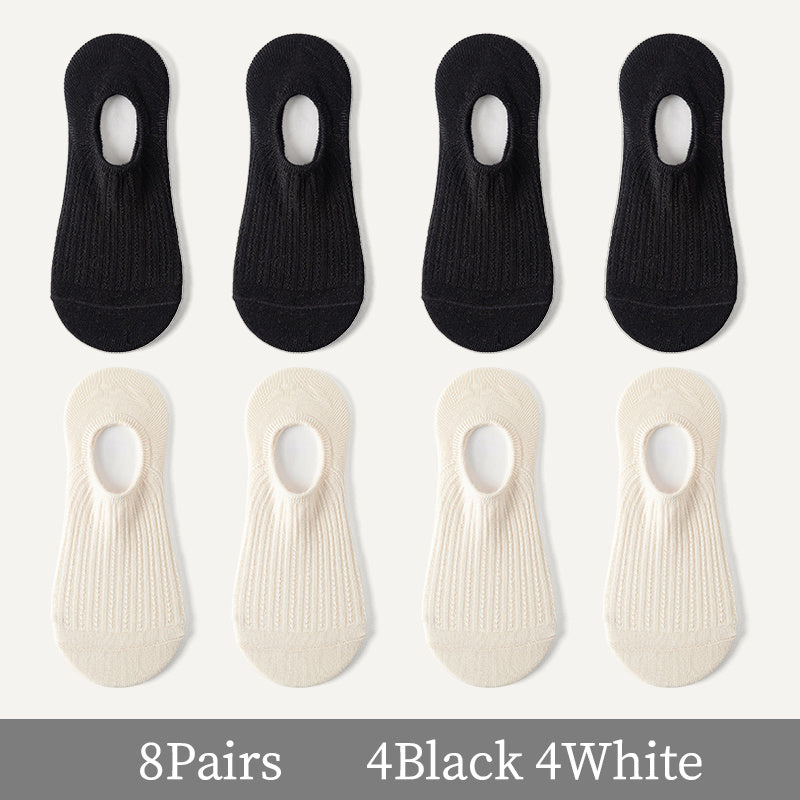 8 Pairs Solid No Show Socks Lightweight Non slip Ankle Socks Women's Stockings