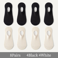 8 Pairs Solid No Show Socks Lightweight Non slip Ankle Socks Women's Stockings