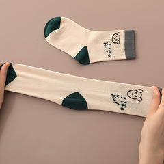 5 pairs Boys Kids Bear Pattern Socks Plaid Breathable Comfy Children Socks
