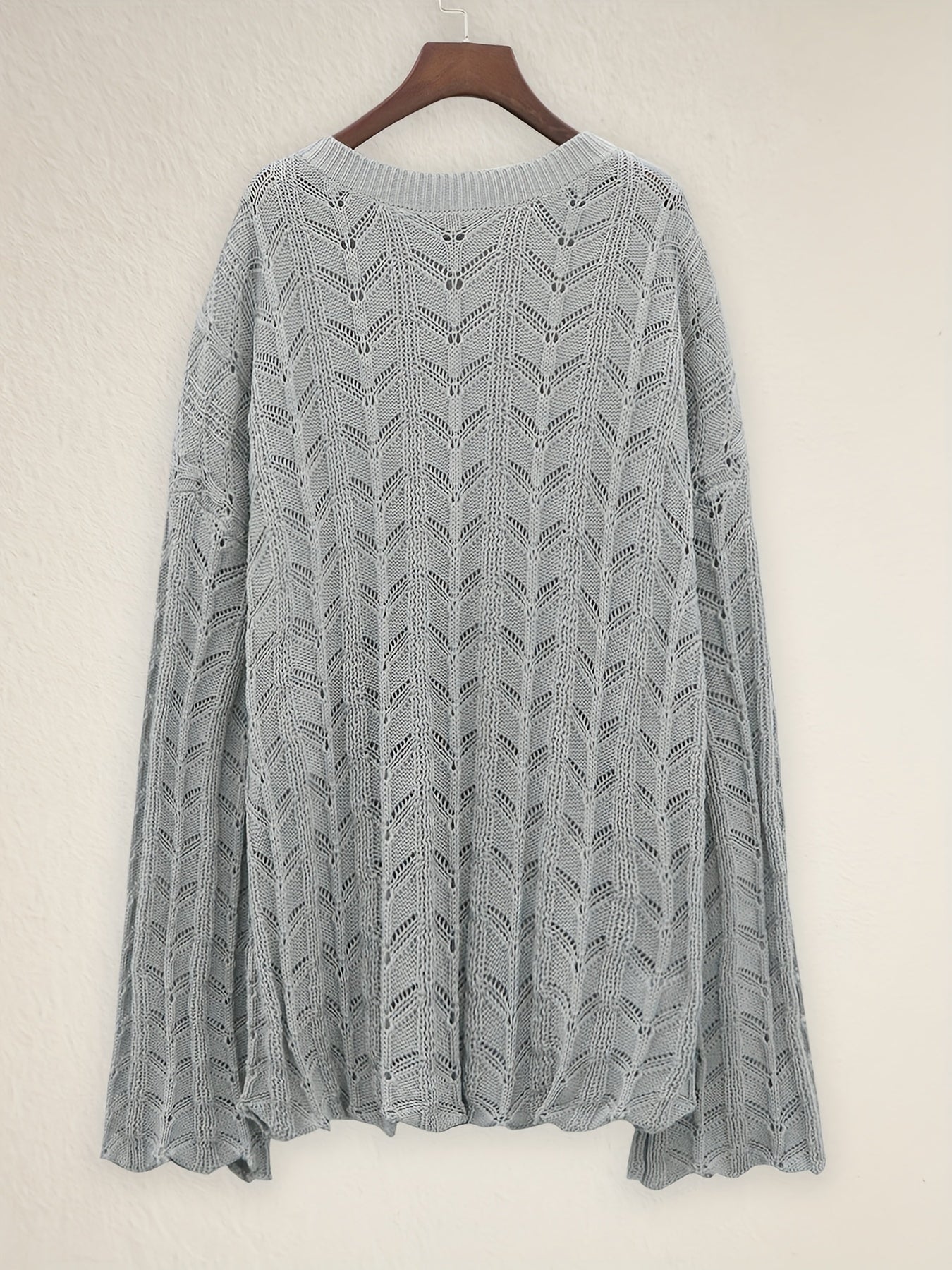 Casual Hollow Out Bell Sleeve Crew Neck Sweater Plus Size
