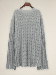 Casual Hollow Out Bell Sleeve Crew Neck Sweater Plus Size