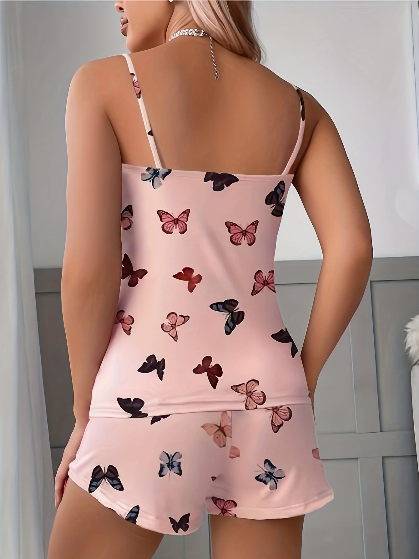 Butterfly Print Pajama Set Cami Top & Shorts