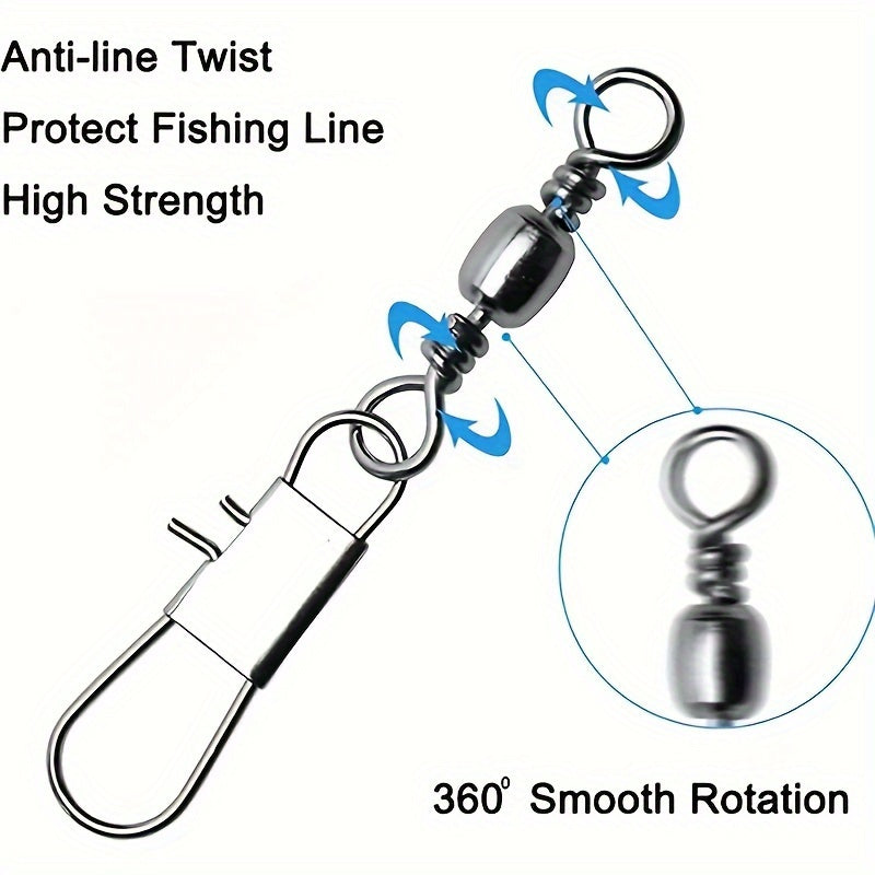 30pcs Fishhook Connectors Barrel Swivel Safety Snap Solid Ring Fishing