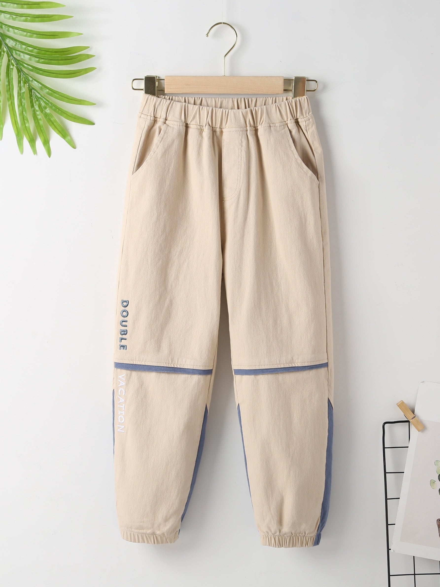 Boys Letter Embroidery Block Spliced Trousers