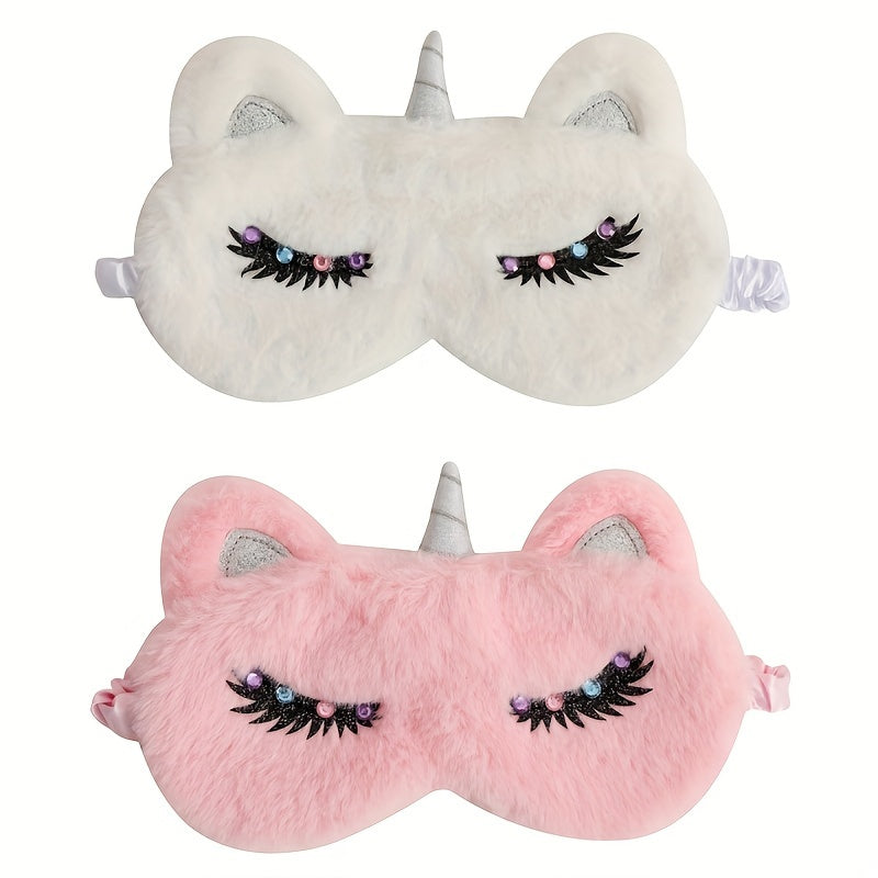 Cartoon Rainbow Horse Blindfold Soft Blackout Plush Eye Mask