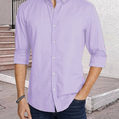 Men's Slim Solid Long-sleeve Shirt With Button Up