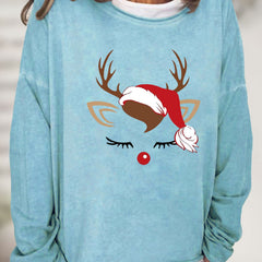 Christmas Elk Print Sweatshirt Crew Neck Long Sleeve Casual Women's Clothing