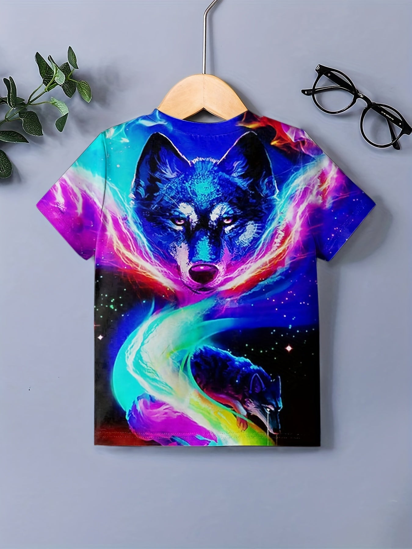 Colorful Wolf Graphic T-shirt for Boys 3D Print Crew Neck Tee