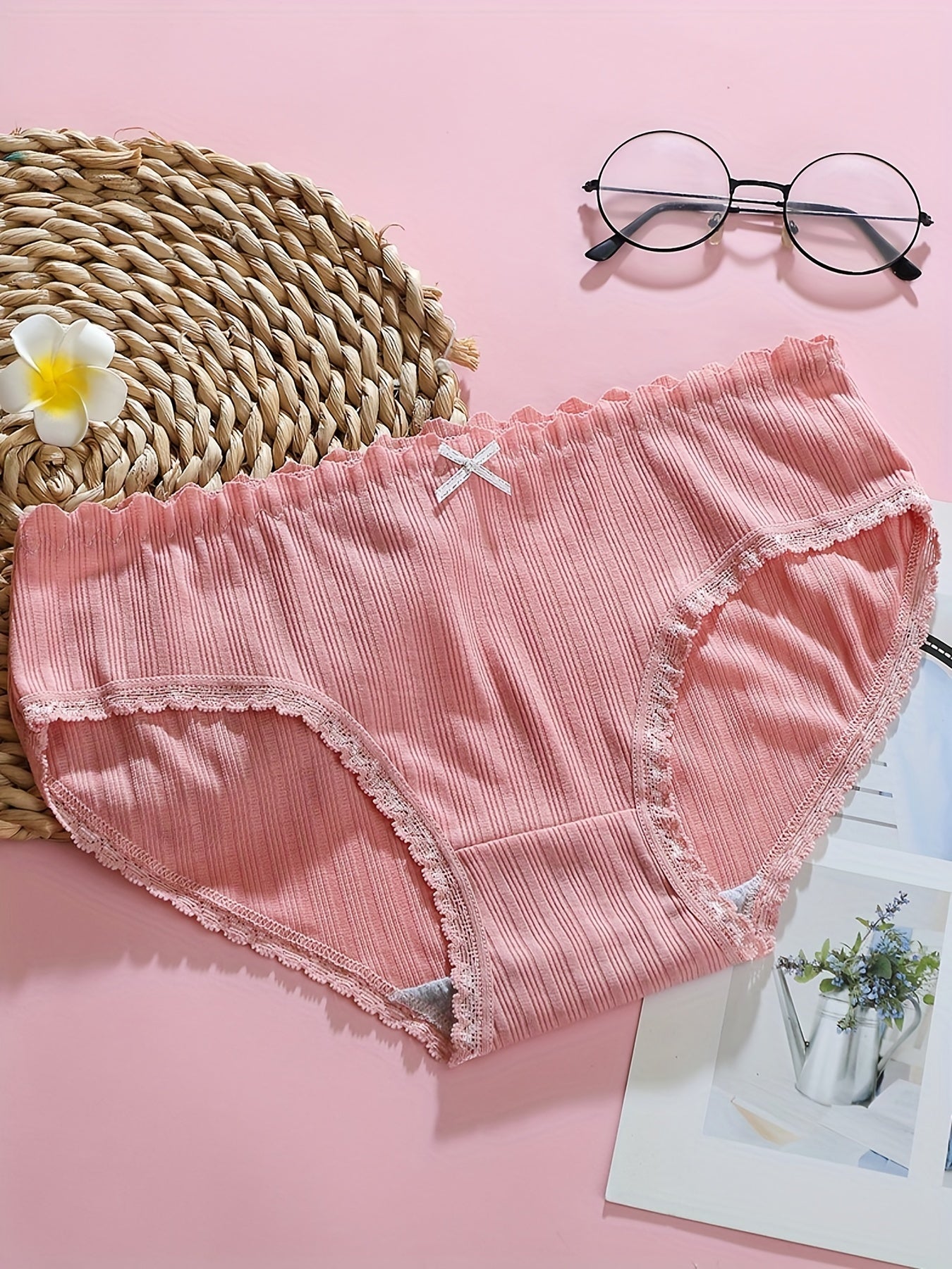 6pcs Lace Trim Bow Tie Briefs Intimates Panties Women's Lingerie