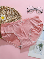 6pcs Lace Trim Bow Tie Briefs Intimates Panties Women's Lingerie